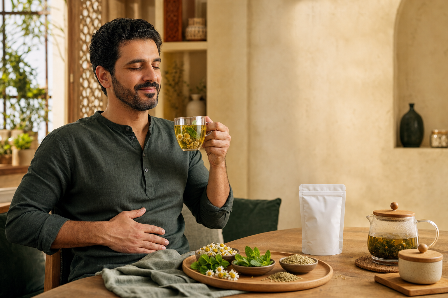 كوب أعشاب دافئ ضمن روتين هادئ